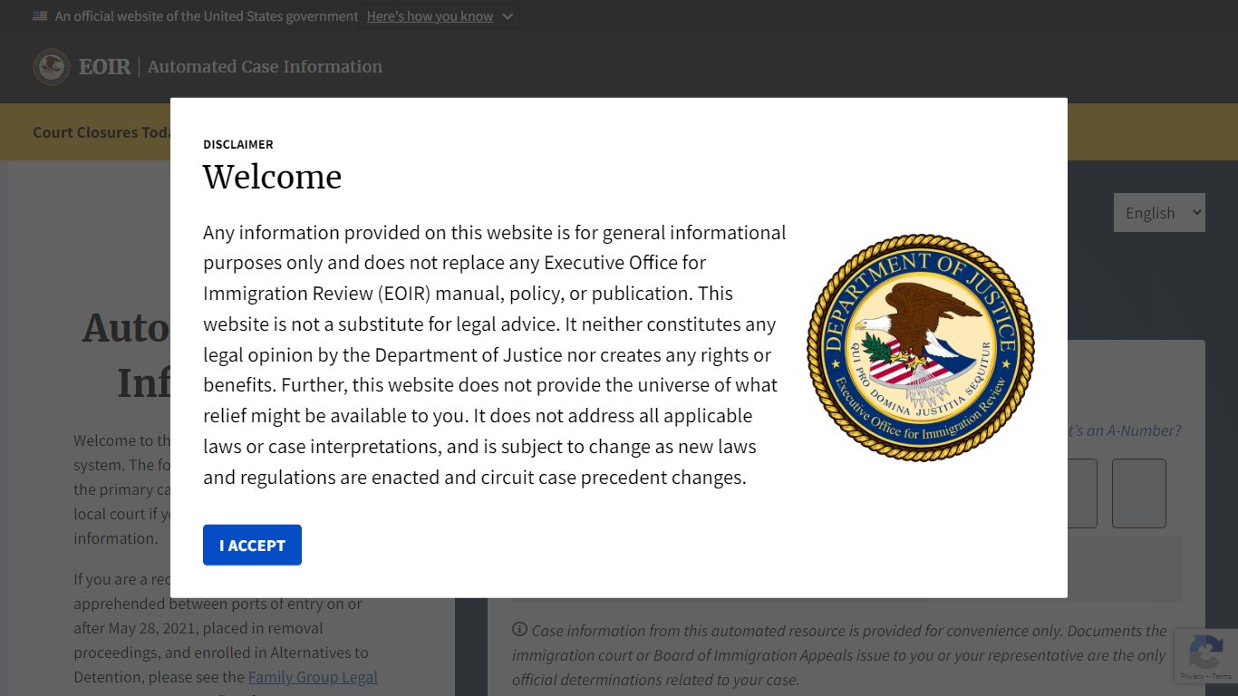 Disclaimer - United States Department of Justice