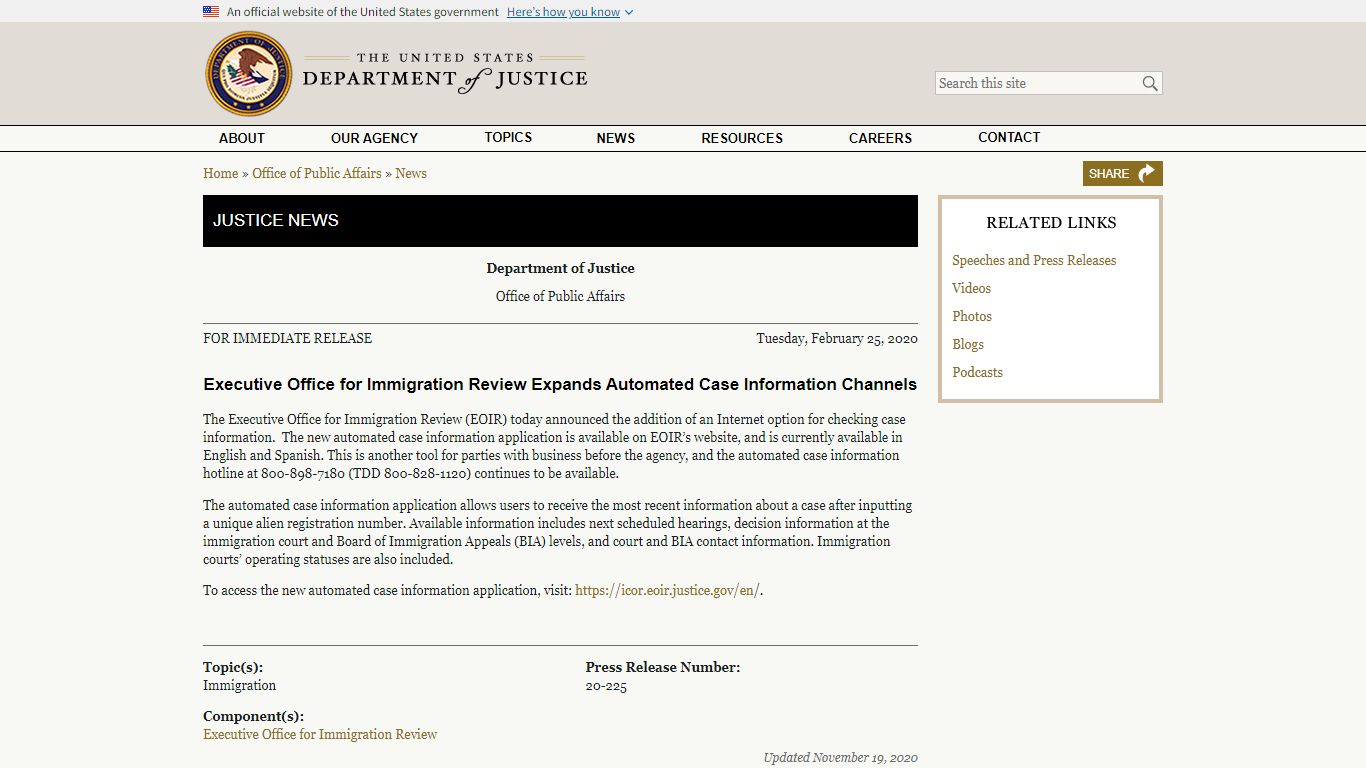 Executive Office for Immigration Review Expands Automated Case ...